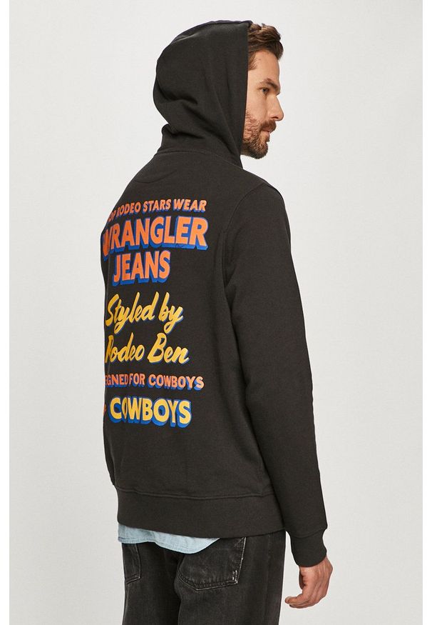 Wrangler Bluza męska z kapturem gładka. Okazja: na co dzień. Typ kołnierza: kaptur. Kolor: czarny. Wzór: gładki. Styl: casual