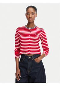 Tommy Jeans Kardigan DW0DW22805 Czerwony Slim Fit. Kolor: czerwony. Materiał: wiskoza #1