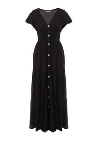 Born2be - Czarna Sukienka z Wiskozy Heeny. Okazja: na randkę, na co dzień. Kolor: czarny. Materiał: wiskoza. Wzór: gładki, aplikacja. Sezon: lato. Styl: casual. Długość: maxi #6