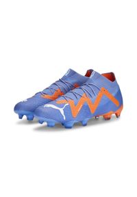 Buty piłkarskie Puma Future Ultimate FG/AG - Supercharge. Zapięcie: sznurówki. Kolor: niebieski, pomarańczowy, biały, wielokolorowy. Materiał: syntetyk, materiał. Szerokość cholewki: normalna. Sport: piłka nożna