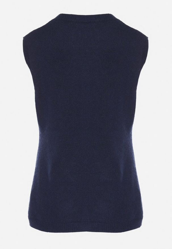 Born2be - Granatowa Rozpinana Kamizelka Sweterkowa z Wełną Quilzeki. Okazja: na co dzień. Kolor: niebieski. Materiał: wełna. Styl: klasyczny, casual, elegancki