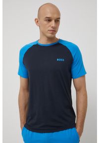BOSS t-shirt męski z nadrukiem. Kolor: niebieski. Wzór: nadruk
