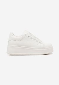 Renee - Białe Sneakersy na Platformie Ozdobione Kontrastową Wstawką Aviasta. Kolor: biały. Wzór: aplikacja. Obcas: na platformie #2