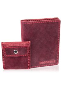 Skórzany zestaw portfel i bilonówka BRODRENE SW07 + CW02 czerwony. Kolor: czerwony. Materiał: skóra #1