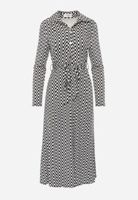 Renee - Czarna Sukienka Rozkloszowana Nobo. Okazja: na co dzień. Kolor: czarny. Materiał: materiał, dzianina. Długość rękawa: długi rękaw. Wzór: geometria. Typ sukienki: rozkloszowane, koszulowe. Styl: casual. Długość: midi #7