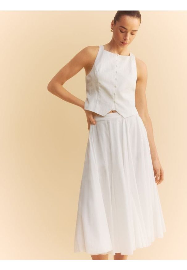 Reserved - Bawełniana spódnica midi - biały. Kolor: biały. Materiał: bawełna