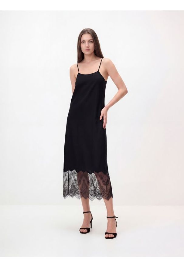 Reserved - Sukienka z lnem - czarny. Kolor: czarny. Materiał: len. Typ sukienki: proste