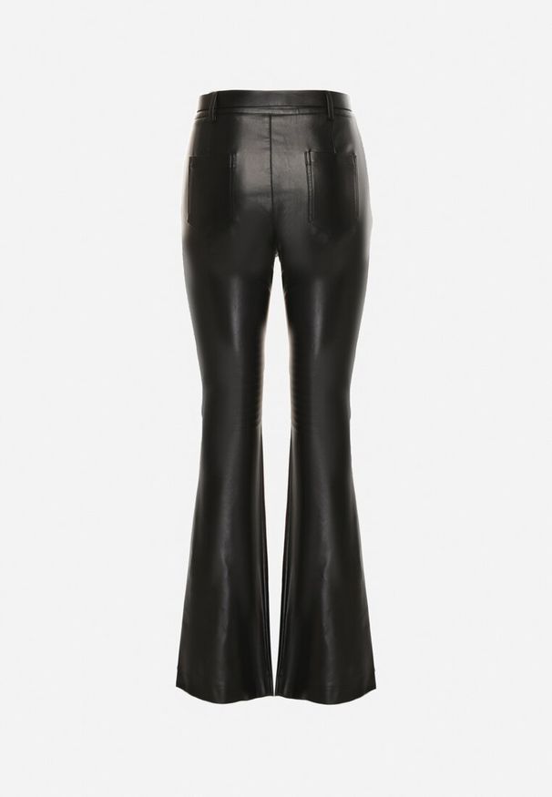 Born2be - Czarne Spodnie Dzwony z Imitacji Skóry Vebora. Okazja: na co dzień. Kolor: czarny. Materiał: skóra. Styl: klasyczny, casual, elegancki