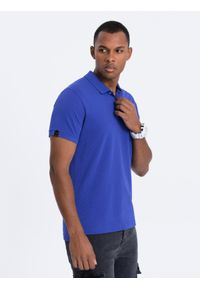 Ombre Clothing - Koszulka męska polo z kołnierzykiem - intensywnie niebieska V9 S1745 - XXL. Typ kołnierza: polo. Kolor: niebieski. Materiał: bawełna. Wzór: aplikacja #6