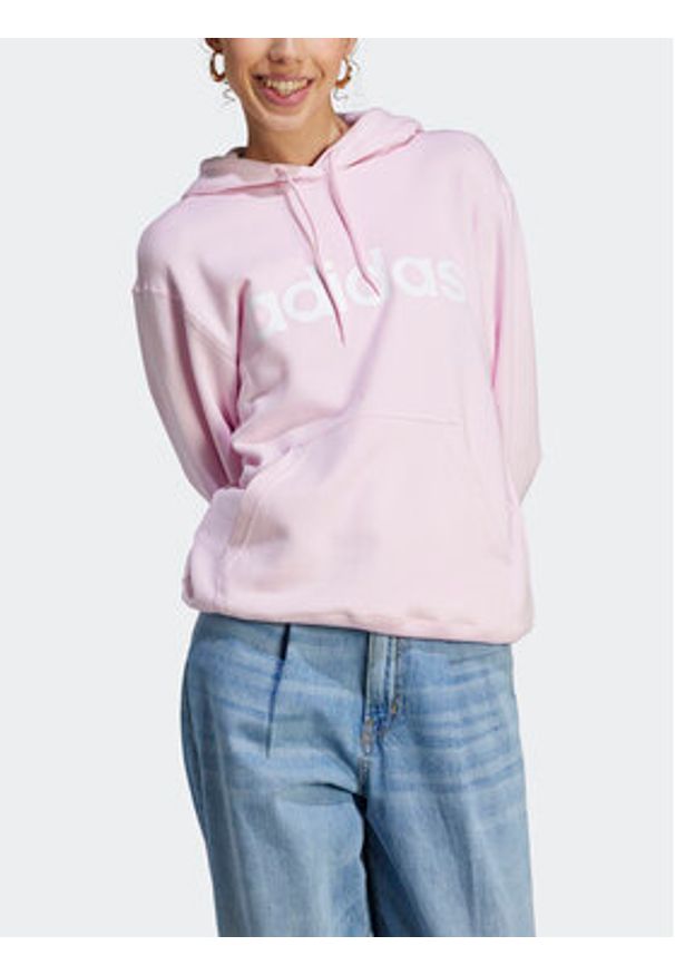 Adidas - adidas Bluza Essentials Linear Hoodie IL3343 Różowy Regular Fit. Kolor: różowy. Materiał: bawełna