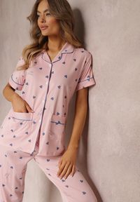 Renee - Różowy 2-częściowy Komplet Piżamowy z Koszulą na Guziki i Spodniami z Gumką w Talii Peneleta. Kolor: różowy. Długość: długie #4