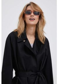 Calvin Klein płaszcz damski kolor czarny przejściowy. Okazja: na co dzień. Kolor: czarny. Materiał: materiał. Długość rękawa: raglanowy rękaw. Styl: casual #2