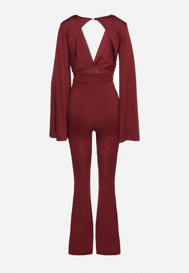 Born2be - Bordowy Długi Kombinezon z Szerokimi Rękawami i Odkrytymi Plecami Dasima. Okazja: na imprezę. Kolor: czerwony. Długość: długie. Styl: klasyczny, elegancki