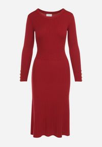 Born2be - Bordowa Sweterkowa Sukienka Midi z Wełną i Kaszmirem Armanda. Kolor: czerwony. Materiał: wełna, kaszmir. Typ sukienki: rozkloszowane. Długość: midi #5