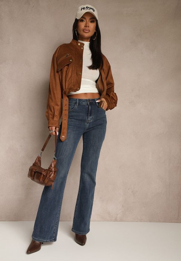 Renee - Niebieskie Jeansy z Domieszką Wiskozy o Kroju Flare High Waist Alendria. Okazja: na imprezę. Stan: podwyższony. Kolor: niebieski. Styl: elegancki