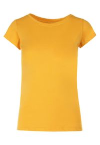 Born2be - Żółty T-shirt Sinohsa. Kolor: żółty. Materiał: bawełna, dzianina. Długość rękawa: krótki rękaw. Długość: krótkie. Wzór: gładki