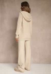Renee - Beżowy Dzianinowy Komplet Dresowy z Wełną Bluza z Kapturem i Spodnie Essana. Kolor: beżowy. Materiał: dzianina, dresówka, wełna
