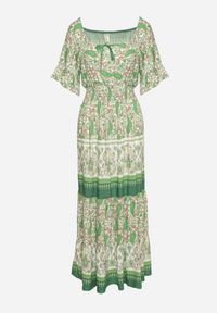 Born2be - Jasnozielona Sukienka z Bawełny Wiązana przy Dekolcie z Gumką w Pasie Adhara. Okazja: na co dzień. Kolor: zielony. Materiał: bawełna. Sezon: lato. Styl: casual #4