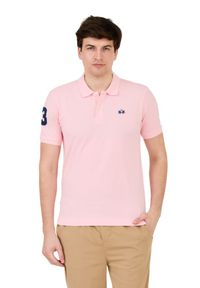 La Martina - LA MARTINA Różowe męskie polo z małym logo, Rozmiar XL. Typ kołnierza: polo. Kolor: różowy #7
