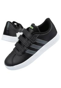 Adidas - Buty adidas Vl Court Jr F36387 czarne niebieskie. Zapięcie: rzepy. Kolor: niebieski, wielokolorowy, czarny. Materiał: materiał, syntetyk, guma. Szerokość cholewki: normalna. Wzór: paski #10
