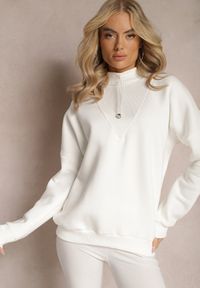 Renee - Biała Ocieplana Bluza Bawełniana z Półgolfem Heraia. Kolor: biały. Materiał: bawełna #3