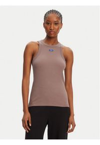 Hugo - HUGO Top 50508857 Brązowy Slim Fit. Kolor: brązowy. Materiał: bawełna