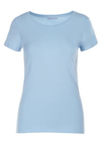 Born2be - Jasnoniebieski T-shirt Perirea. Okazja: na co dzień, do domu. Kolor: niebieski. Materiał: dzianina. Długość rękawa: krótki rękaw. Długość: krótkie. Wzór: gładki, jednolity. Styl: sportowy, casual #6