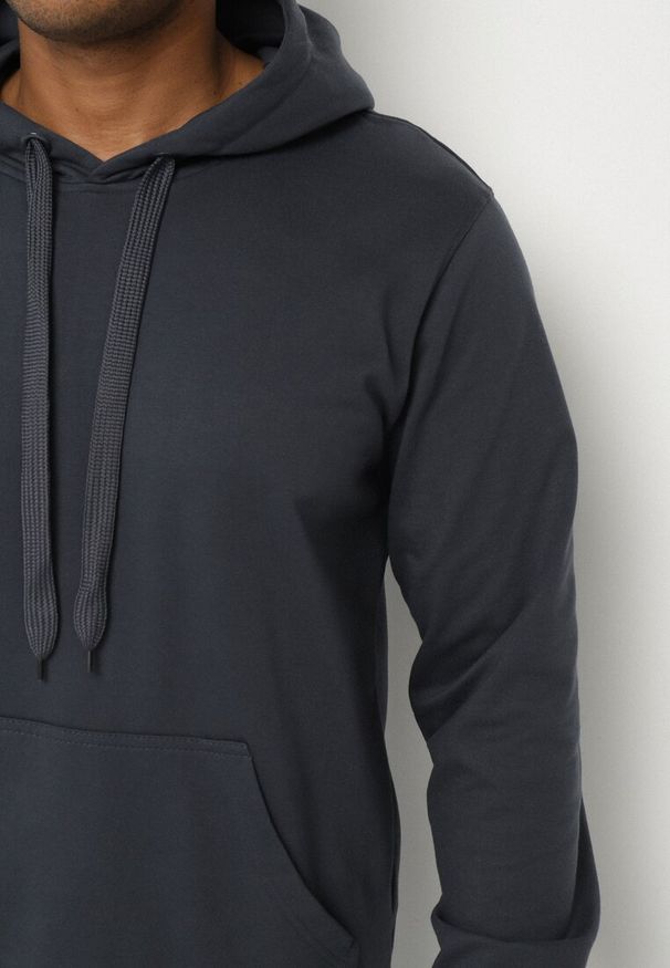 Born2be - Granatowa Bluza z Bawełną i Kapturem z Kieszenią i Sznurkami Parhiris. Okazja: na co dzień. Typ kołnierza: kaptur. Kolor: niebieski. Materiał: bawełna. Styl: klasyczny, elegancki, casual