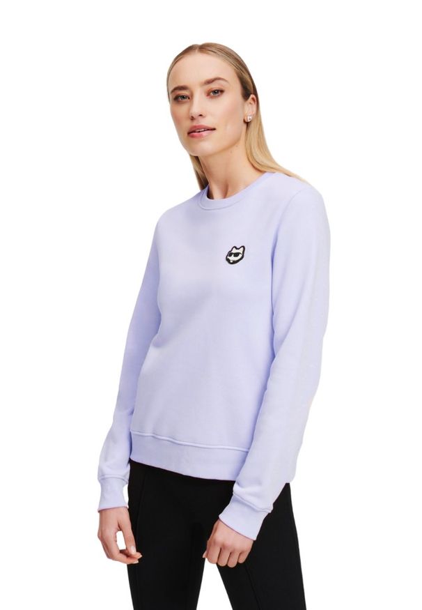 Karl Lagerfeld - KARL LAGERFELD Lawendowa damska bluza Ikonik 2.0. Kolor: fioletowy. Materiał: materiał, bawełna. Styl: elegancki