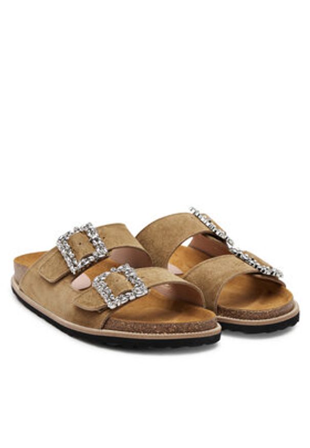 Pollini Klapki SA28373G0MTF0209 Khaki. Kolor: brązowy. Materiał: zamsz, skóra
