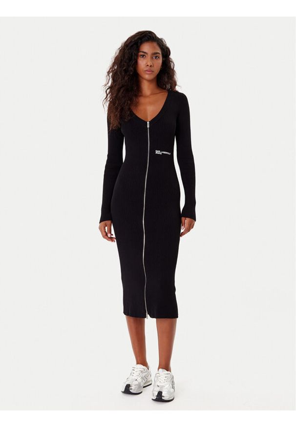Karl Lagerfeld Jeans Sukienka dzianinowa A4W13011 Czarny Slim Fit. Kolor: czarny. Materiał: syntetyk, wiskoza