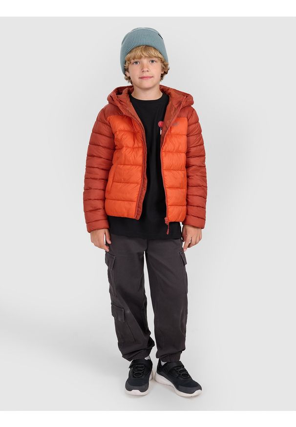 4f - 4F Kurtka puchowa z wypełnieniem syntetycznym chłopięca - brązowa 164 (13-14 lat). Okazja: na co dzień. Kolor: brązowy. Materiał: puch, syntetyk. Sezon: lato. Styl: klasyczny, casual
