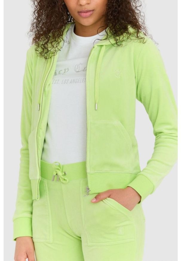 Juicy Couture - JUICY COUTURE Klasyczna welurowa bluza dresowa robertson. Kolor: zielony. Materiał: welur, dresówka. Styl: klasyczny