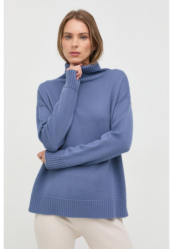 Max Mara Leisure sweter wełniany damski z golfem. Typ kołnierza: golf. Kolor: niebieski. Materiał: wełna. Długość rękawa: długi rękaw. Długość: długie