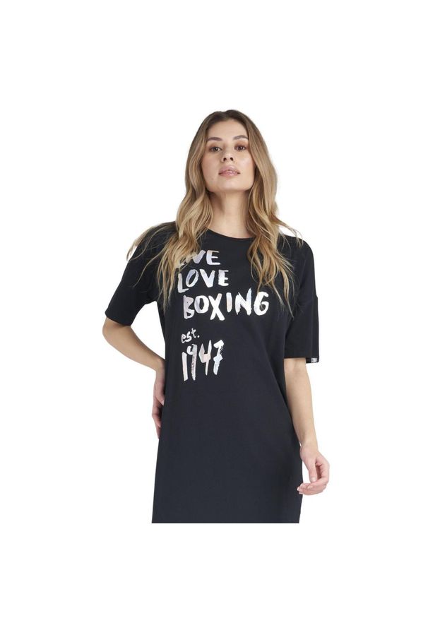 LEONE 1947 APPAREL - Błyszcząca damska koszulka maxi z krótkim rękawem. Kolor: czarny. Materiał: tkanina. Długość rękawa: krótki rękaw. Długość: krótkie. Sport: fitness