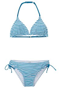 bonprix - Bikini dziewczęce (2 części) z poliamidu z recyklingu. Kolor: niebieski. Materiał: poliamid. Wzór: paski
