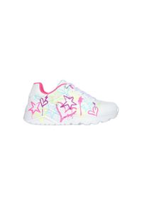 skechers - Buty na co dzień młodzieżowe SKECHERS UNO LITE zdobienie w serca i gwiazdy. Okazja: na co dzień. Kolor: biały, wielokolorowy. Wzór: aplikacja. Model: Skechers Sport. Sport: turystyka piesza