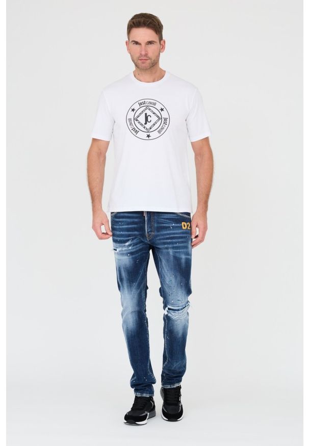 Just Cavalli - JUST CAVALLI Biały męski t-shirt Fiche, Rozmiar S. Kolor: biały