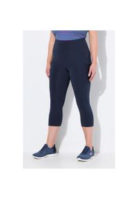 ULLA POPKEN - Damskie Legginsy 3/4 długość do łydek wysoki stan szybkoschnący materiał. Stan: podwyższony. Kolekcja: plus size. Kolor: niebieski. Materiał: elastan, poliester, materiał. Długość: do łydek