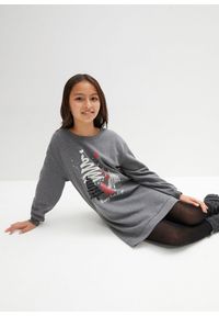 bonprix - Sukienka dresowa dziewczęca z cekinami. Kolor: szary. Materiał: dresówka. Sezon: zima
