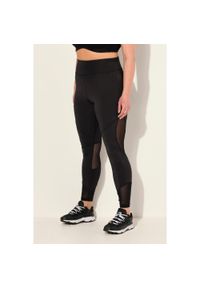 ULLA POPKEN - Damskie Legginsy sportowe wstawka z siateczki kieszeń z recyklingu. Kolekcja: plus size. Kolor: czarny. Materiał: poliester, materiał