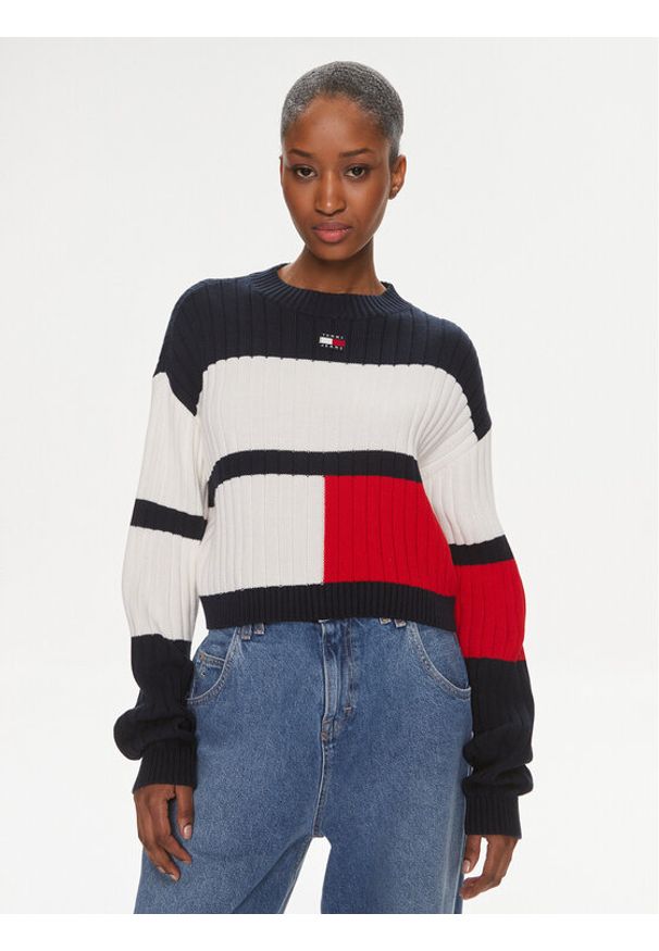 Tommy Jeans Sweter Colorblock Badge DW0DW18117 Kolorowy Regular Fit. Materiał: bawełna. Wzór: kolorowy