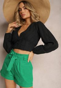 Renee - Zielone Szorty High Waist Wiązane w Pasie Gilalilena. Okazja: na co dzień, na spacer. Stan: podwyższony. Kolor: zielony. Materiał: materiał. Sezon: lato. Styl: casual, elegancki