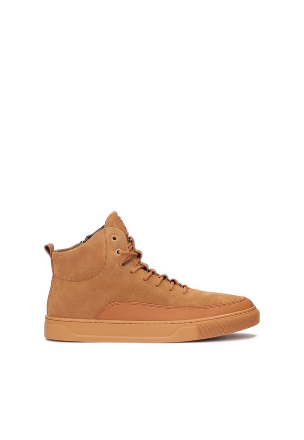 Kazar - Zamszowe sneakersy z cholewką do kostki. Zapięcie: pasek. Kolor: pomarańczowy. Materiał: syntetyk, zamsz. Szerokość cholewki: normalna
