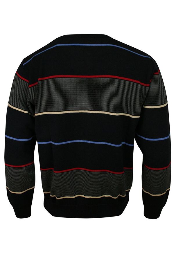 Kings - Sweter Granatowy, w Paski, Prążki, Okrągły Dekolt (U-neck) -KINGS- Męski. Kolor: niebieski. Materiał: bawełna, akryl. Wzór: paski, prążki. Sezon: zima, jesień. Styl: klasyczny