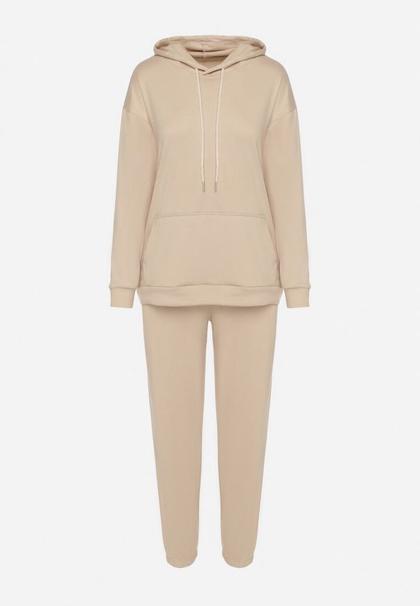 Born2be - Beżowy Komplet Dresowy Bluza z Kapturem i Kangurową Kieszenią i Spodnie Liriela. Kolor: beżowy. Materiał: dresówka