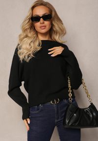 Renee - Czarny Sweter z Miękkiej Dzianiny Aldozia. Kolor: czarny. Materiał: dzianina. Długość rękawa: długi rękaw. Długość: długie. Styl: klasyczny #5