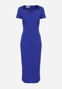 Born2be - Niebieska Taliowana Koktajlowa Sukienka z Wiskozą i Rozcięciem z Tyłu Castorea. Okazja: na co dzień. Kolor: niebieski. Materiał: wiskoza. Długość rękawa: krótki rękaw. Styl: wizytowy #7