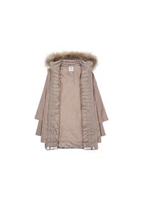 Ochnik - Kurtka puchowa damska z rękawem 3/4 i dzianinowymi mankietami. Kolor: brązowy. Materiał: poliester. Długość: długie. Wzór: aplikacja. Sezon: wiosna, zima. Styl: klasyczny #2