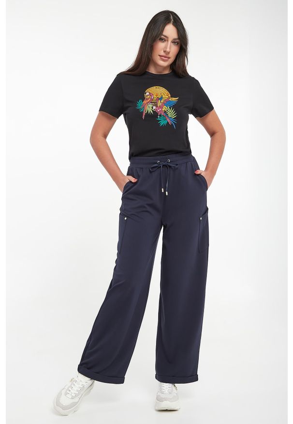 Liu Jo - T-shirt damski z nadrukiem i cyrkoniami LIU JO. Wzór: nadruk